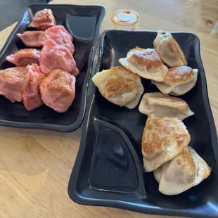 Pork and Shrimp Seared Dumplings and Chicken and Cabbage Seared Dumplings