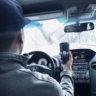 Hot cup of STEAM Coffee before rolling out of town!  This was the coffee of the week (Pinon) black and it was so good!!!