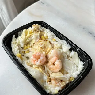 Shrimp with egg, corn, and bean sprouts