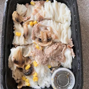 Rice Roll with Fatty Beef Slices with mushroom, and toppings of mushroom and corn - took a bite before picture was taken!