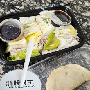 Everything taste so good   I ordered pork steam rice roll  with egg ,vegetables only  Taishan dim sum Soy milk  not too sweet I love it