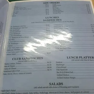 the menu for the restaurant