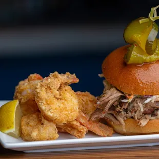 Braswell's Famous BBQ Slider with Jumbo Calabash Fried Shrimp