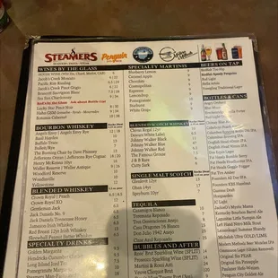 Drink menu