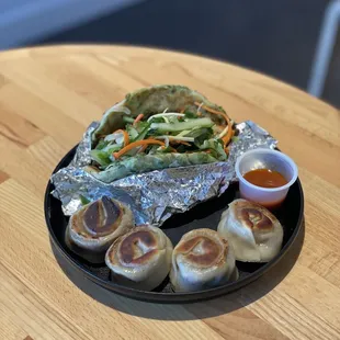 ig: @whatsviveating  |  taiwanese beef taco and 5 spice fennel braised beef dumplings (dumpling of the month)