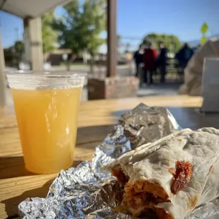 IPA and red chile, bacon breakfast burrito