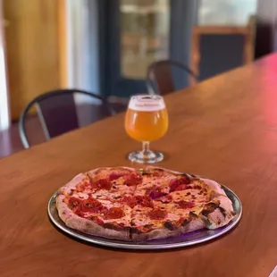 Spicy Pepperoni and delicious beer