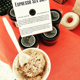 Turn on your food with Espresso Sea Salt. Back by popular demand, this salt works great on steaks, red meats, sweets, desserts, &amp; ice cream!