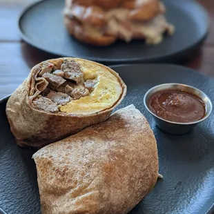 Early bird burrito with sausage as protein.