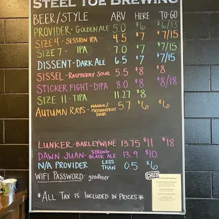 a blackboard with a list of beers