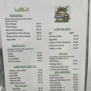 Lunch menu