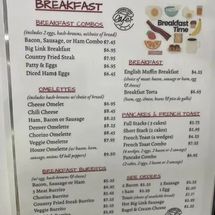 Breakfast menu