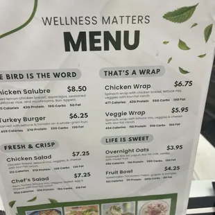 Wellness matters menu