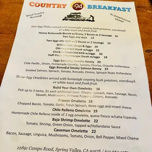 Weekend breakfast menu