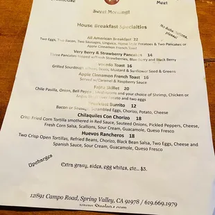 Weekend breakfast menu