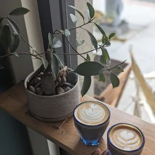 Flat white with lavender (the BEST!) + a cortado