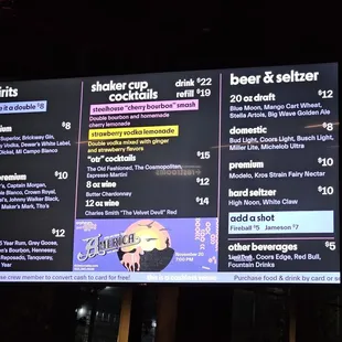 Menu - Drinks menu as of 10-16-2024