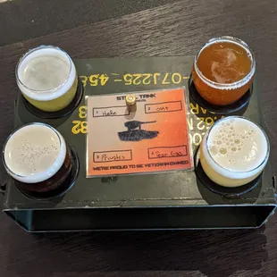Cool military box that holds beer flights.  Nice touch.