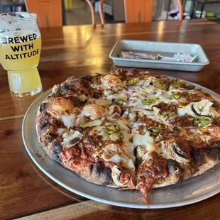 Pizza, added mushrooms, red onion, jalapeños