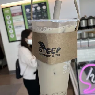Honey Lavender Earl Grey Milk Tea with agar boba