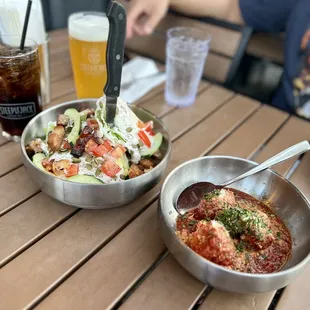 Wedge Salad &amp; Meatballs in Marinara.
