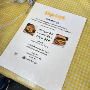 a menu on a table