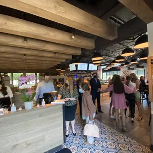 a group of people in a restaurant