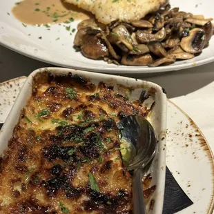 Au Gratin Potatoes, Sauteed Mushrooms and cod fish