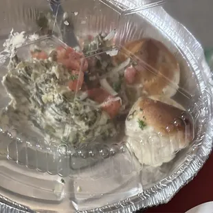 Garlic knots and spinach artichoke dip