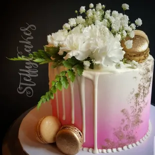 Floral Drip Cake with Macarons