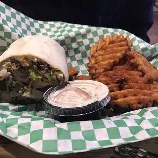 Mac wrap with waffle fries. SO GOOD! Fun concept of the Big Mac