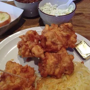 Fish fry Friday with hashbrowns, cole slaw and baked beans.