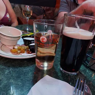 Guinness,  raspberry Cider and what is left of pickle fries.