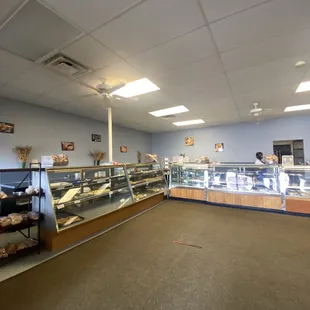 the interior of a bakery