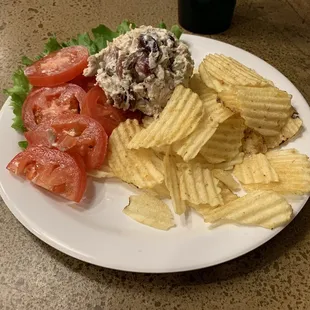 Chicken salad (with all my discarded tomatoes added and the pickle removed)