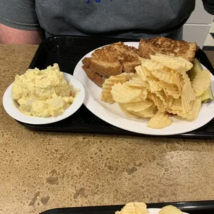 Hot Pastrami Sandwich and potato salad