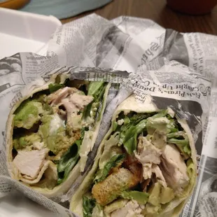 Chicken caesar wrap with added avocado