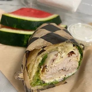 Turkey wrap with watermelon as my side ;)