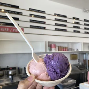 strawberry cheesecake and ube ice cream