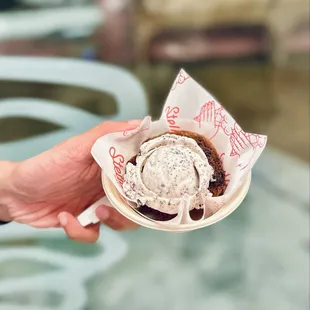 Milk + Cookies on a Chocolate Chip Walnut Cookie (open face ice cream sandwich)