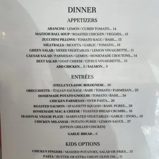 Dinner Menu