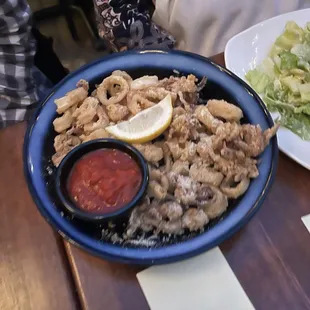 Calamari and marinara sauce.