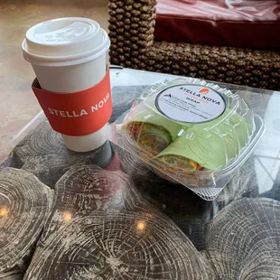Green tea latte and turkey club wrap
