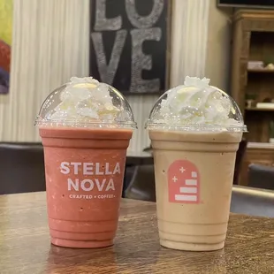 two cups of coffee on a table