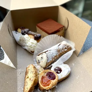 Cookies by the Pound, Cannoli, Whipped Cream Eclair, Tiramisu