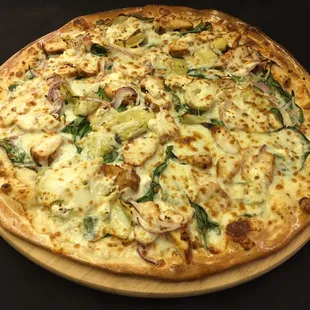 Chicken Spinach Alfredo Gourmet Pizza