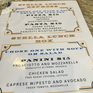 Lunch menu