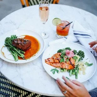 two plates of food on a table