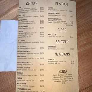 Beer menu