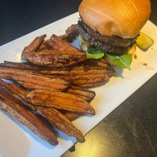 Traditional Burger (added a patty) with sweet potato fries